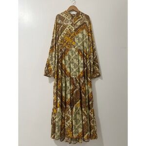 Something Pretty Maxi Dress Paisley Print Long Sleeve Tiered Boho Festival Large